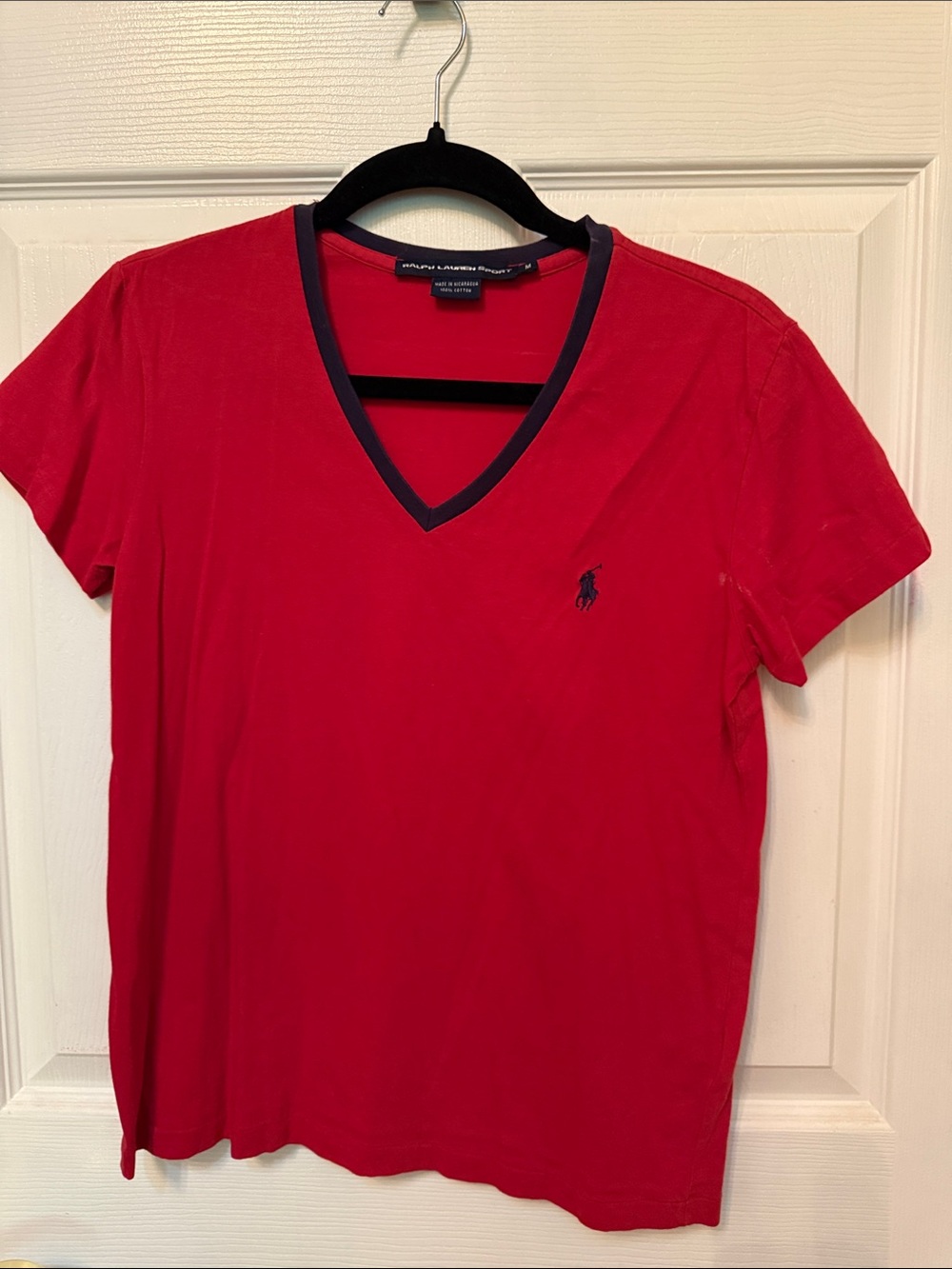Ralph Lauren Red V-Neck Short Sleeve Tee with Navy Trim